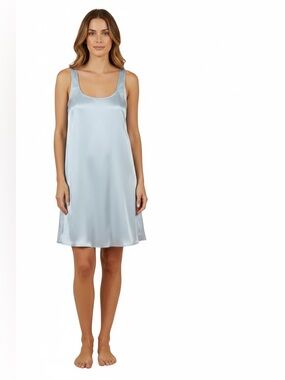 PJ Harlow Jessica Satin Racerback NIghtgown Sleeveless Satin Slip Dress Silver L